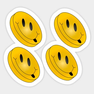 Four happy Emojis smiling. Smiling retro emoticon. Number four is the lucky number. Sticker
